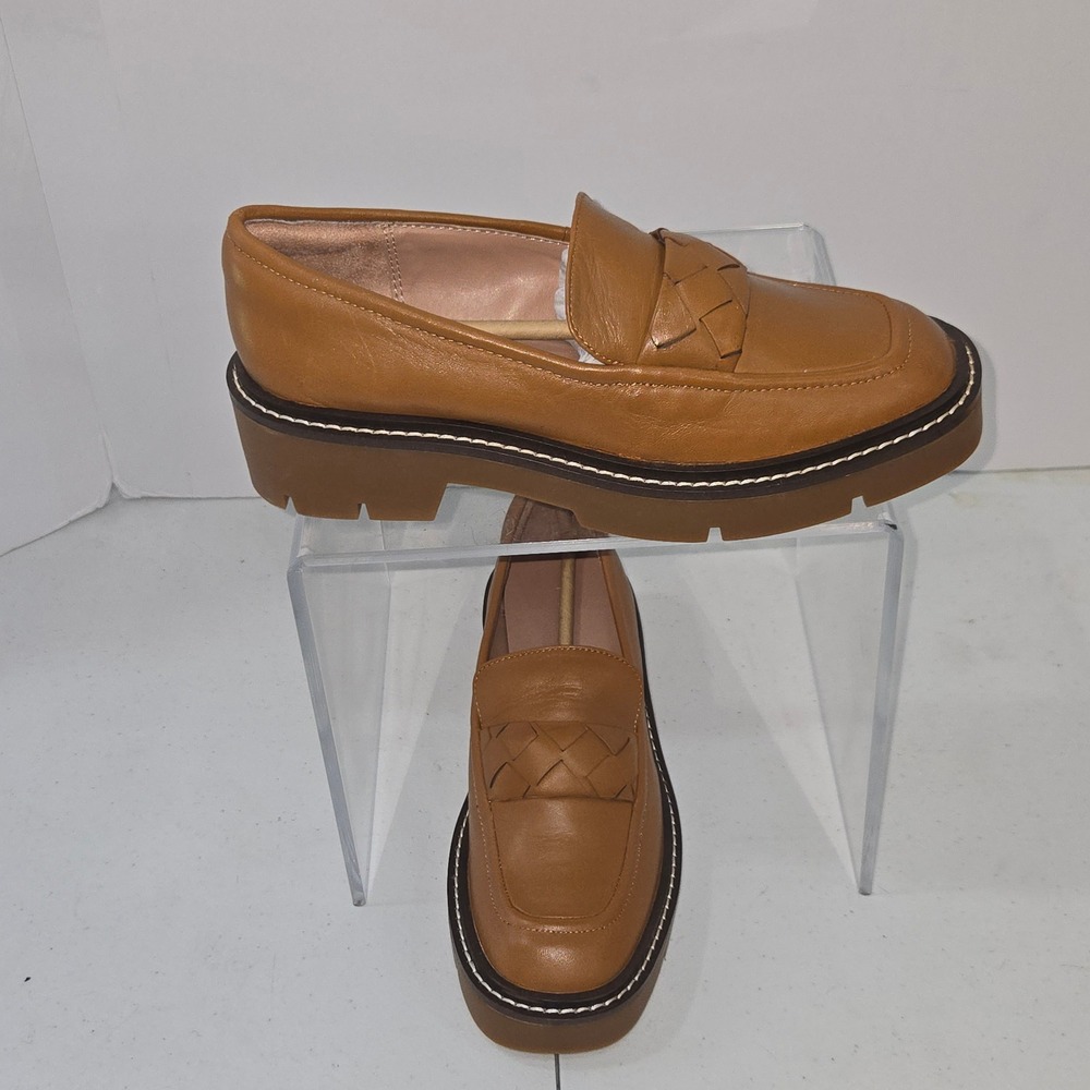 Nordstrom Notorie-Lea Cognac Leather Woven Lug Sole Platform Loafers 6.5M